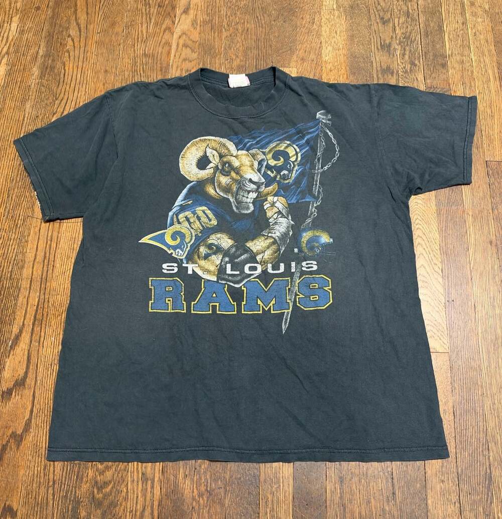 Vintage 1995 NFL St. Louis Rams Graphic T-Shirt Size XL Football Faded Black